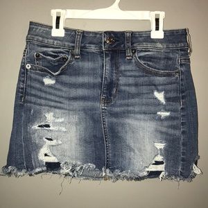 Distressed jean skirt